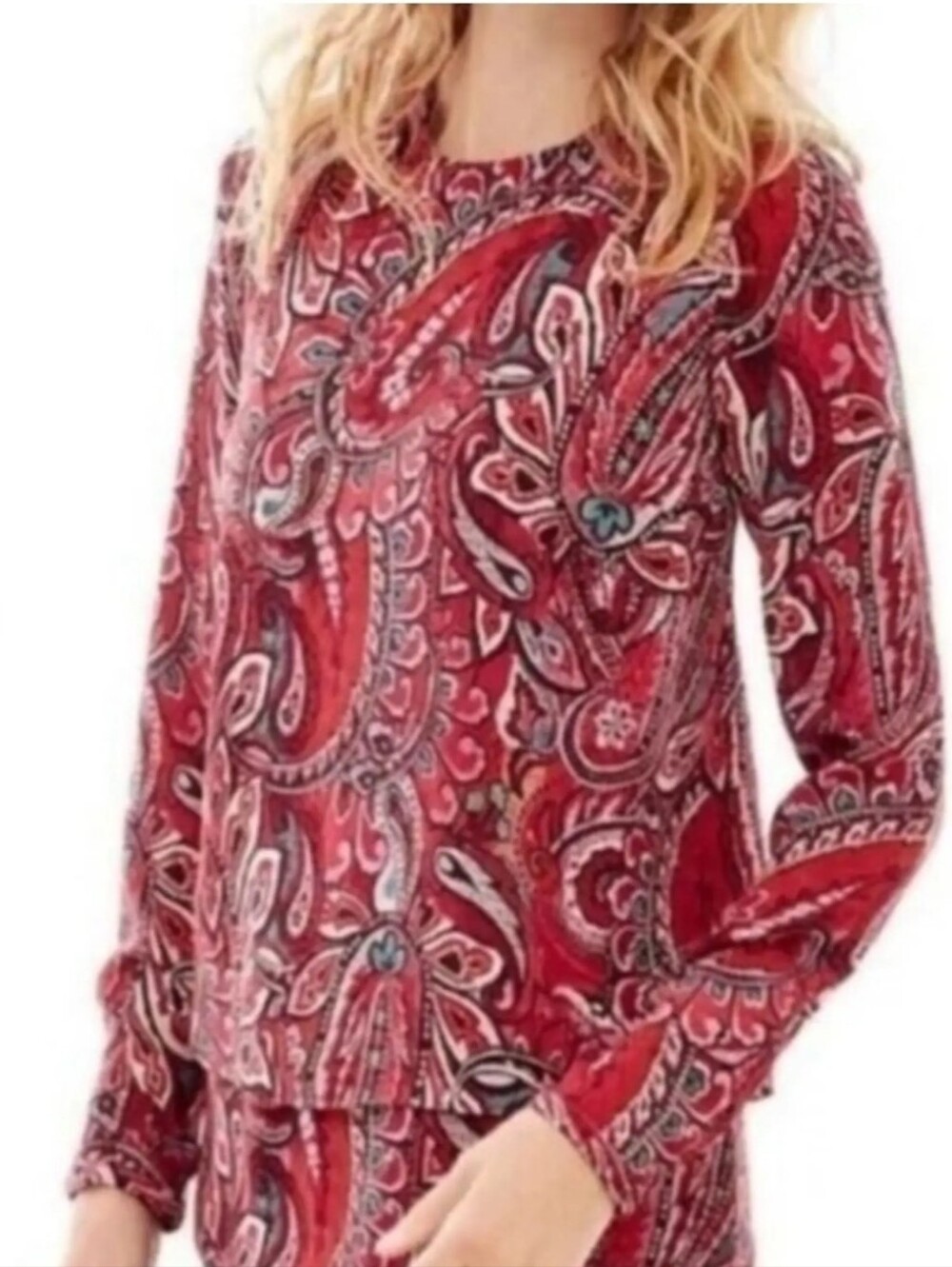 J Jill Paisley Long-Sleeve Tiered Tunic Top Flowy Feminine Sz M
